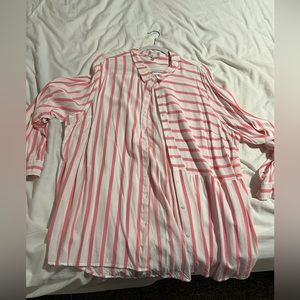 Pink and white stripe button down